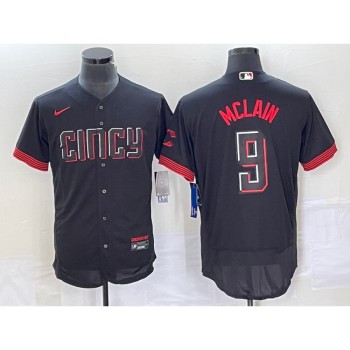 Men's Cincinnati Reds #9 Matt McLain Black 2023 City Connect Flex Base Stitched Jersey Men's Cincinnati Reds #9 Matt McLain Black 2023 City Connect Flex Base Stitched Jersey