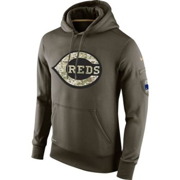 Men's Cincinnati Reds Olive Salute To Service KO Performance Hoodie Men's Cincinnati Reds Olive Salute To Service KO Performance Hoodie