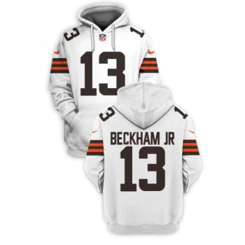 Men's Cleveland Browns #13 Odell Beckham Jr. 2021 White Pullover Hoodie Men's Cleveland Browns #13 Odell Beckham Jr. 2021 White Pullover Hoodie