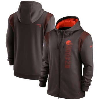 Men's Cleveland Browns 2021 Brown Sideline Team Performance Full-Zip Hoodie Men's Cleveland Browns 2021 Brown Sideline Team Performance Full-Zip Hoodie