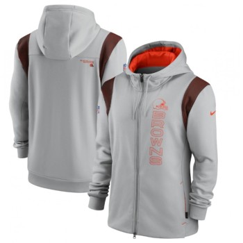 Men's Cleveland Browns 2021 Gray Sideline Team Performance Full-Zip Hoodie Men's Cleveland Browns 2021 Gray Sideline Team Performance Full-Zip Hoodie
