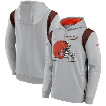 Men's Cleveland Browns 2021 Grey Sideline Logo Performance Pullover Hoodie Men's Cleveland Browns 2021 Grey Sideline Logo Performance Pullover Hoodie