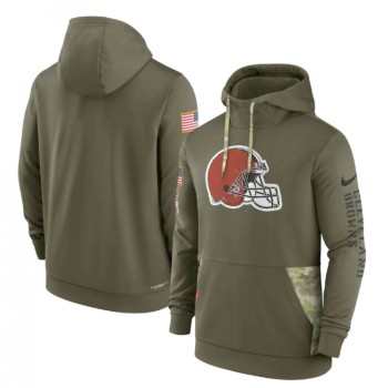 Men's Cleveland Browns 2022 Olive Salute to Service Therma Performance Pullover Hoodie Men's Cleveland Browns 2022 Olive Salute to Service Therma Performance Pullover Hoodie