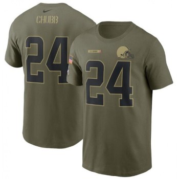 Men's Cleveland Browns #24 Nick Chubb 2021 Olive Salute To Service Legend Performance T-Shirt