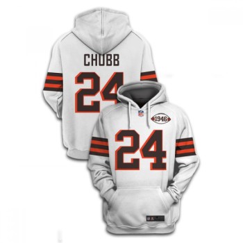 Men's Cleveland Browns #24 Nick Chubb 2021 White 1946 Collection Pullover Hoodie Men's Cleveland Browns #24 Nick Chubb 2021 White 1946 Collection Pullover Hoodie