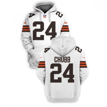 Men's Cleveland Browns #24 Nick Chubb 2021 White Pullover Hoodie Men's Cleveland Browns #24 Nick Chubb 2021 White Pullover Hoodie