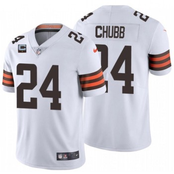 Men's Cleveland Browns #24 Nick Chubb 2022 White With 1-star C Patch Vapor Untouchable Limited Stitched Jersey Men's Cleveland Browns #24 Nick Chubb 2022 White With 1-star C Patch Vapor Untouchable Limited Stitched Jersey