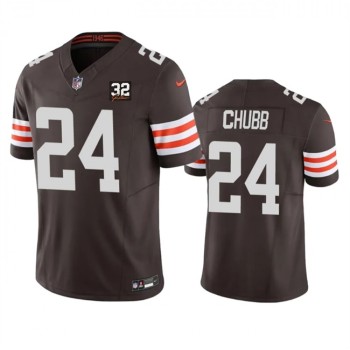 Men's Cleveland Browns #24 Nick Chubb Brown 2023 F.U.S.E. With Jim Brown Memorial Patch Vapor Untouchable Limited Stitched Jersey Men's Cleveland Browns #24 Nick Chubb Brown 2023 F.U.S.E. With Jim Brown Memorial Patch Vapor Untouchable Limited Stitched Jersey