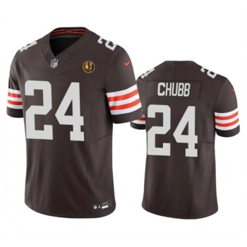Men's Cleveland Browns #24 Nick Chubb Brown 2023 F.U.S.E. With John Madden Patch Vapor Limited Stitched Football Jersey Men's Cleveland Browns #24 Nick Chubb Brown 2023 F.U.S.E. With John Madden Patch Vapor Limited Stitched Football Jersey
