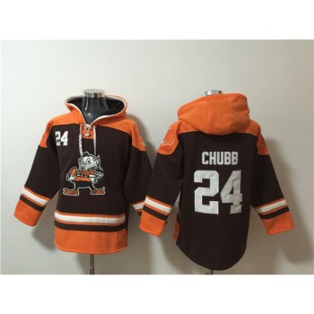 Men's Cleveland Browns #24 Nick Chubb Brown Lace-Up Pullover Hoodie Men's Cleveland Browns #24 Nick Chubb Brown Lace-Up Pullover Hoodie