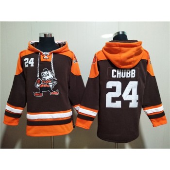 Men's Cleveland Browns #24 Nick Chubb Brown Lace-Up Pullover Hoodie Men's Cleveland Browns #24 Nick Chubb Brown Lace-Up Pullover Hoodie