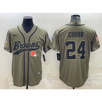 Men's Cleveland Browns #24 Nick Chubb Olive 2022 Salute To Service Cool Base Stitched Baseball Jersey