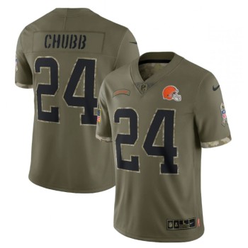 Men's Cleveland Browns #24 Nick Chubb Olive 2022 Salute To Service Limited Stitched Jersey Men's Cleveland Browns #24 Nick Chubb Olive 2022 Salute To Service Limited Stitched Jersey