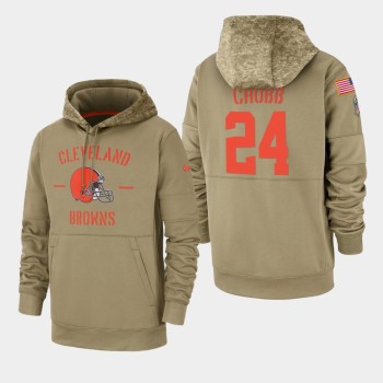Men's Cleveland Browns #24 Nick Chubb Tan 2019 Salute to Service Sideline Therma Pullover Hoodie Men's Cleveland Browns #24 Nick Chubb Tan 2019 Salute to Service Sideline Therma Pullover Hoodie