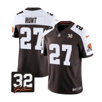 Men's Cleveland Browns #27 Kareem Hunt Brown/White 2023 F.U.S.E. With Jim Brown Memorial Patch Vapor Untouchable Limited Stitched Jersey Men's Cleveland Browns #27 Kareem Hunt Brown/White 2023 F.U.S.E. With Jim Brown Memorial Patch Vapor Untouchable Limited Stitched Jersey