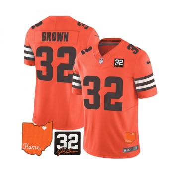 Men's Cleveland Browns #32 Jim Brown Orange 2023 F.U.S.E. With Jim Brown Memorial Patch Vapor Untouchable Limited Stitched Jersey Men's Cleveland Browns #32 Jim Brown Orange 2023 F.U.S.E. With Jim Brown Memorial Patch Vapor Untouchable Limited Stitched Jersey