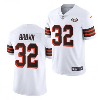 Men's Cleveland Browns #32 Jim Brown White 1946 Collection Vapor Stitched Football Jersey Men's Cleveland Browns #32 Jim Brown White 1946 Collection Vapor Stitched Football Jersey
