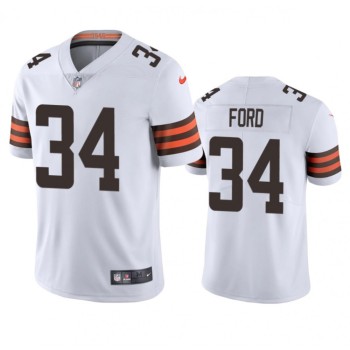 Men's Cleveland Browns #34 Jerome Ford White Vapor Limited Stitched Jersey Men's Cleveland Browns #34 Jerome Ford White Vapor Limited Stitched Jersey