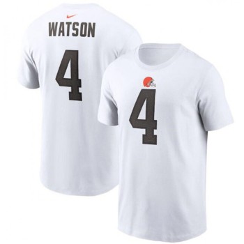 Men's Cleveland Browns #4 Deshaun Watson 2022 White Name & Number T-Shirt