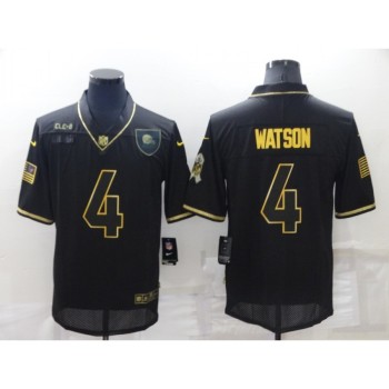 Men's Cleveland Browns #4 Deshaun Watson Black/Gold Salute To Service Limited Stitched Jersey Men's Cleveland Browns #4 Deshaun Watson Black/Gold Salute To Service Limited Stitched Jersey