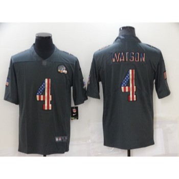 Men's Cleveland Browns #4 Deshaun Watson Grey Salute To Service USA Flag Fashion Limited Stitched Jersey Men's Cleveland Browns #4 Deshaun Watson Grey Salute To Service USA Flag Fashion Limited Stitched Jersey