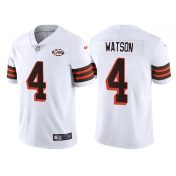 Men's Cleveland Browns #4 Deshaun Watson White 1946 Collection Vapor Untouchable Limited Stitched Jersey Men's Cleveland Browns #4 Deshaun Watson White 1946 Collection Vapor Untouchable Limited Stitched Jersey