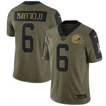 Men's Cleveland Browns #6 Baker Mayfield 2021 Olive Salute To Service Limited Stitched Jersey Men's Cleveland Browns #6 Baker Mayfield 2021 Olive Salute To Service Limited Stitched Jersey