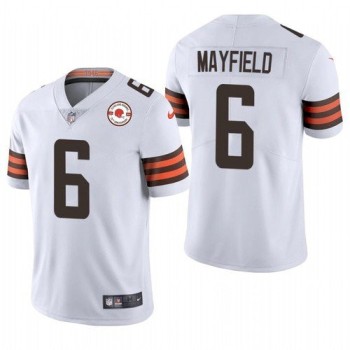 Men's Cleveland Browns #6 Baker Mayfield 2021 White 75th Anniversary Vapor Untouchable Limited Stitched NFL Jersey Men's Cleveland Browns #6 Baker Mayfield 2021 White 75th Anniversary Vapor Untouchable Limited Stitched NFL Jersey