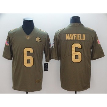 Men's Cleveland Browns #6 Baker Mayfield Gold Anthracite Olive Salute To Service Limited Stitched NFL Jersey Men's Cleveland Browns #6 Baker Mayfield Gold Anthracite Olive Salute To Service Limited Stitched NFL Jersey