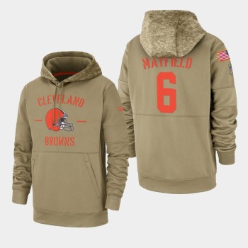 Men's Cleveland Browns #6 Baker Mayfield Tan 2019 Salute to Service Sideline Therma Pullover Hoodie Men's Cleveland Browns #6 Baker Mayfield Tan 2019 Salute to Service Sideline Therma Pullover Hoodie
