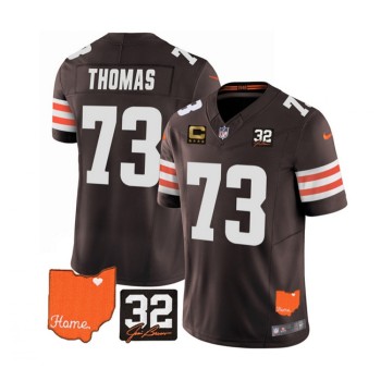 Men's Cleveland Browns #73 Joe Thomas Brown 2023 F.U.S.E. With Jim Brown Memorial Patch And 4-Star C Patch Vapor Untouchable Limited Stitched Jersey Men's Cleveland Browns #73 Joe Thomas Brown 2023 F.U.S.E. With Jim Brown Memorial Patch And 4-Star C Patch Vapor Untouchable Limited Stitched Jersey