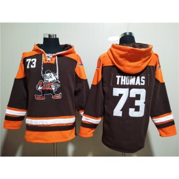 Men's Cleveland Browns #73 Joe Thomas Brown Lace-Up Pullover Hoodie Men's Cleveland Browns #73 Joe Thomas Brown Lace-Up Pullover Hoodie