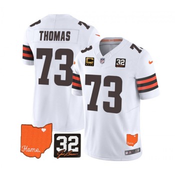 Men's Cleveland Browns #73 Joe Thomas White 2023 F.U.S.E. With Jim Brown Memorial Patch And 4-Star C Patch Vapor Untouchable Limited Stitched Jersey Men's Cleveland Browns #73 Joe Thomas White 2023 F.U.S.E. With Jim Brown Memorial Patch And 4-Star C Patch Vapor Untouchable Limited Stitched Jersey
