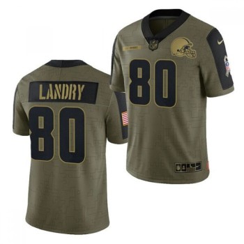 Men's Cleveland Browns #80 Jarvis Landry 2021 Olive Salute To Service Limited Stitched Jersey Men's Cleveland Browns #80 Jarvis Landry 2021 Olive Salute To Service Limited Stitched Jersey