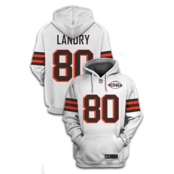 Men's Cleveland Browns #80 Jarvis Landry 2021 White 1946 Collection Pullover Hoodie Men's Cleveland Browns #80 Jarvis Landry 2021 White 1946 Collection Pullover Hoodie