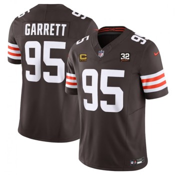 Men's Cleveland Browns #95 Myles Garrett Brown 2023 F.U.S.E. With 4-Star C Patch And Jim Brown Memorial Patch Vapor Untouchable Limited Stitched Jersey Men's Cleveland Browns #95 Myles Garrett Brown 2023 F.U.S.E. With 4-Star C Patch And Jim Brown Memorial Patch Vapor Untouchable Limited Stitched Jersey