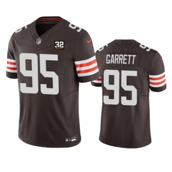 Men's Cleveland Browns #95 Myles Garrett Brown 2023 F.U.S.E. With Jim Brown Memorial Patch Vapor Untouchable Limited Stitched Jersey Men's Cleveland Browns #95 Myles Garrett Brown 2023 F.U.S.E. With Jim Brown Memorial Patch Vapor Untouchable Limited Stitched Jersey