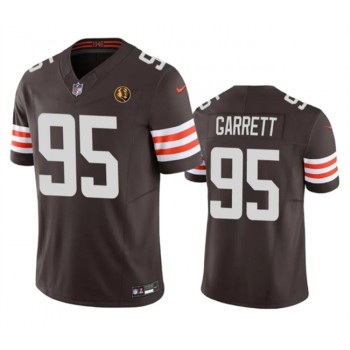 Men's Cleveland Browns #95 Myles Garrett Brown 2023 F.U.S.E. With John Madden Patch Vapor Limited Stitched Football Jersey Men's Cleveland Browns #95 Myles Garrett Brown 2023 F.U.S.E. With John Madden Patch Vapor Limited Stitched Football Jersey