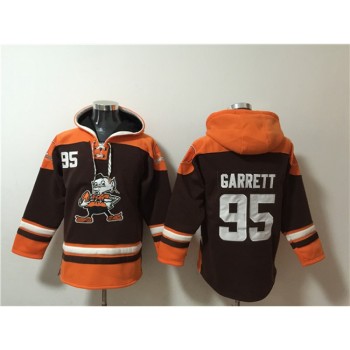 Men's Cleveland Browns #95 Myles Garrett Brown Lace-Up Pullover Hoodie Men's Cleveland Browns #95 Myles Garrett Brown Lace-Up Pullover Hoodie