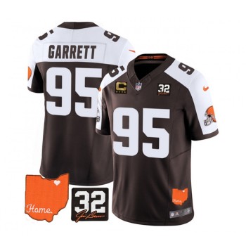 Men's Cleveland Browns #95 Myles Garrett Brown/White 2023 F.U.S.E. With Jim Brown Memorial Patch And 4-Star C Patch Vapor Untouchable Limited Stitched Jersey Men's Cleveland Browns #95 Myles Garrett Brown/White 2023 F.U.S.E. With Jim Brown Memorial Patch And 4-Star C Patch Vapor Untouchable Limited Stitched Jersey