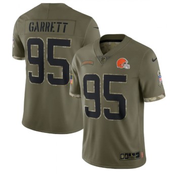 Men's Cleveland Browns #95 Myles Garrett Olive 2022 Salute To Service Limited Stitched Jersey Men's Cleveland Browns #95 Myles Garrett Olive 2022 Salute To Service Limited Stitched Jersey