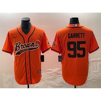 Men's Cleveland Browns #95 Myles Garrett Orange With Patch Cool Base Stitched Baseball Jersey Men's Cleveland Browns #95 Myles Garrett Orange With Patch Cool Base Stitched Baseball Jersey