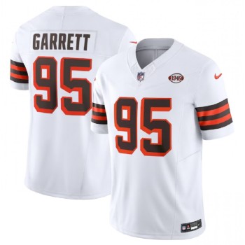Men's Cleveland Browns #95 Myles Garrett White 2023 F.U.S.E. 1946 Collection Vapor Untouchable Limited Stitched Jersey Men's Cleveland Browns #95 Myles Garrett White 2023 F.U.S.E. 1946 Collection Vapor Untouchable Limited Stitched Jersey