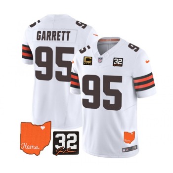 Men's Cleveland Browns #95 Myles Garrett White 2023 F.U.S.E. With Jim Brown Memorial Patch And 4-Star C Patch Vapor Untouchable Limited Stitched Jersey Men's Cleveland Browns #95 Myles Garrett White 2023 F.U.S.E. With Jim Brown Memorial Patch And 4-Star C Patch Vapor Untouchable Limited Stitched Jersey
