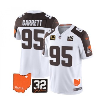 Men's Cleveland Browns #95 Myles Garrett White/Brown 2023 F.U.S.E. With Jim Brown Memorial Patch And 4-Star C Patch Vapor Untouchable Limited Stitched Jersey Men's Cleveland Browns #95 Myles Garrett White/Brown 2023 F.U.S.E. With Jim Brown Memorial Patch And 4-Star C Patch Vapor Untouchable Limited Stitched Jersey