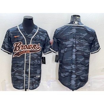 Men's Cleveland Browns Blank Grey Camo With Patch Cool Base Stitched Baseball Jersey Men's Cleveland Browns Blank Grey Camo With Patch Cool Base Stitched Baseball Jersey