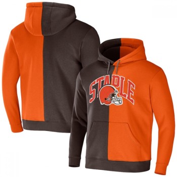 Men's Cleveland Browns Brown/Orange Split Logo Pullover Hoodie Men's Cleveland Browns Brown/Orange Split Logo Pullover Hoodie