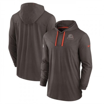 Men's Cleveland Browns Brown Sideline Pop Performance Pullover Long Sleeve Hoodie T-Shirt Men's Cleveland Browns Brown Sideline Pop Performance Pullover Long Sleeve Hoodie T-Shirt