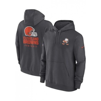 Men's Cleveland Browns Charcoal Sideline Club Fleece Long Sleeve Hoodie Men's Cleveland Browns Charcoal Sideline Club Fleece Long Sleeve Hoodie