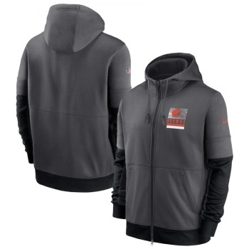 Men's Cleveland Browns Charcoal Sideline Impact Lockup Performance Full-Zip Hoodie Men's Cleveland Browns Charcoal Sideline Impact Lockup Performance Full-Zip Hoodie